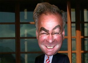 A political cartoon of Tim Kaine