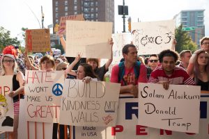 Protesters at a Trump rally in Asheville.