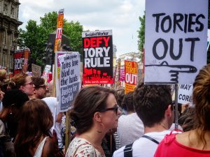 Protesters in Britain demonstrating against the Tories
