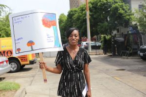 A woman protesting nuclear weapons.