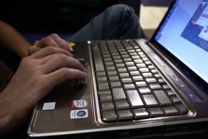 A person working at a computer.