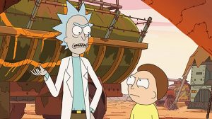 A still from Rick and Morty featuring the titular characters in an argument.