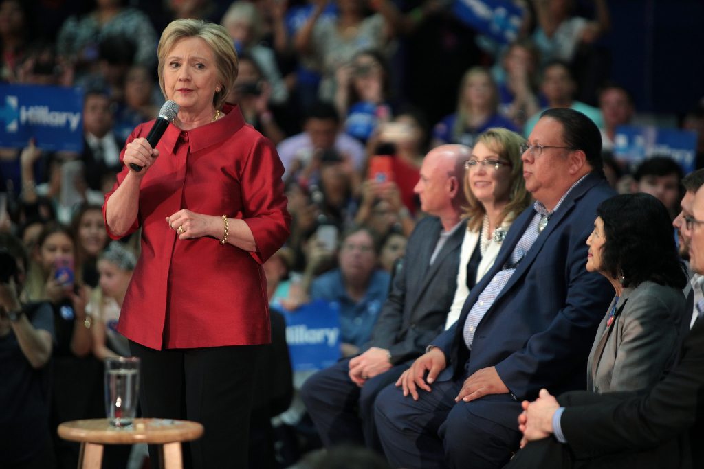 Hillary Clinton campaigning at an event.