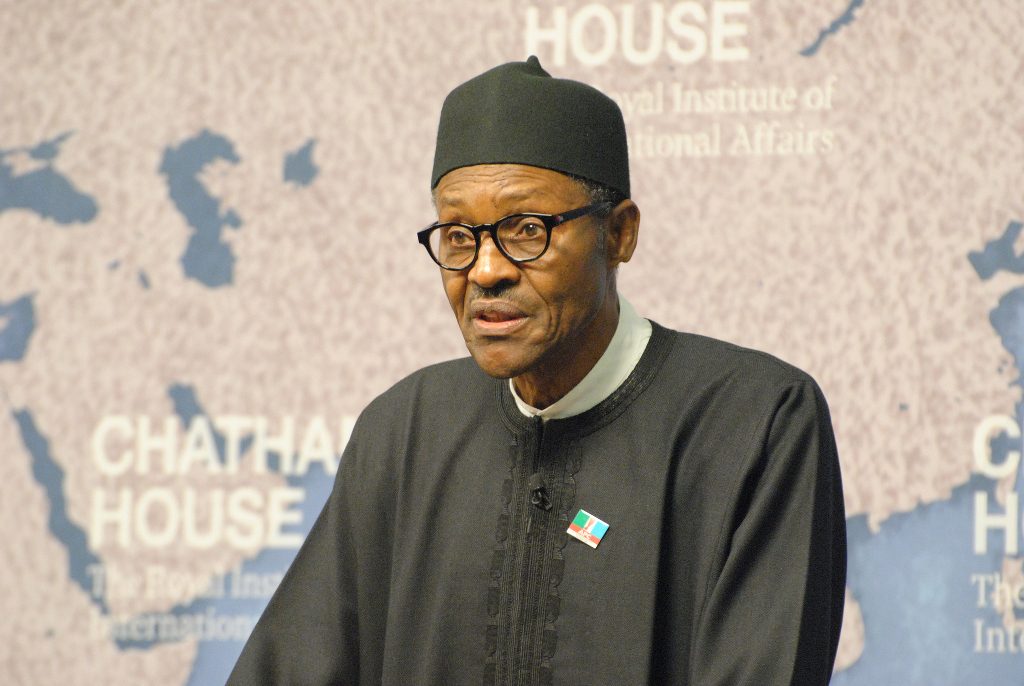 Muhammadu Buhari giving a speech.