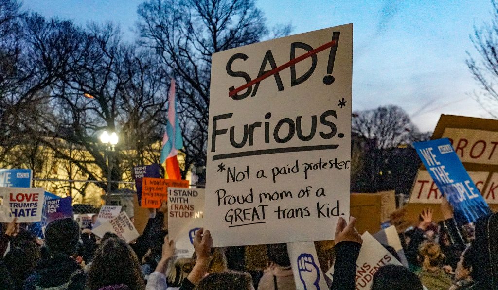 Protesters at a march supporting trans youth.