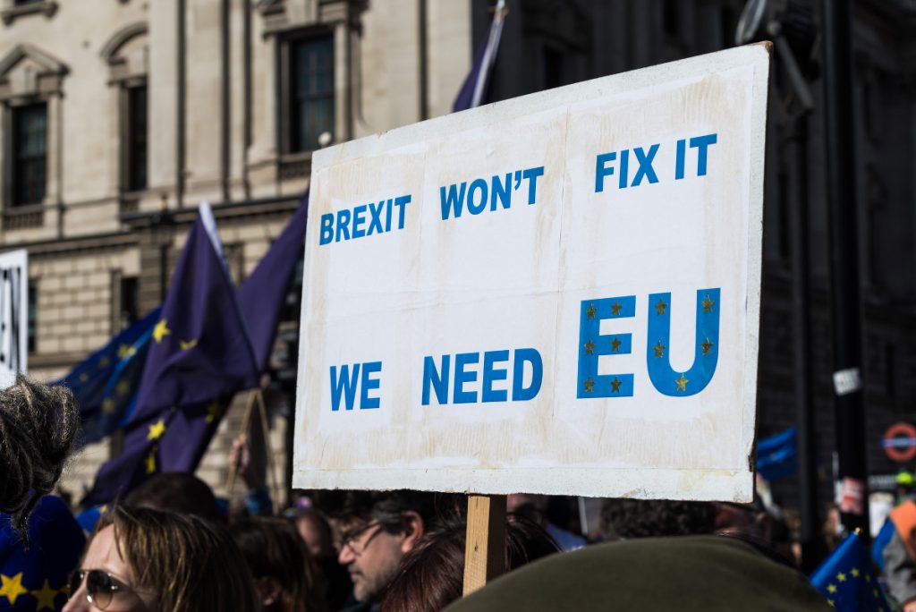 Protesters opposing Brexit.