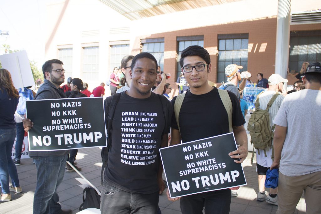 Protesters at an anti-Trump event.